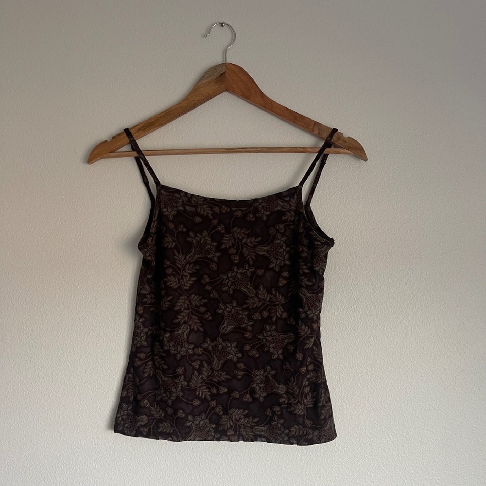 Vintage Abahouse Devinette Semi-Sheer‎ Brown Floral Camisole - Picture 3 of 12